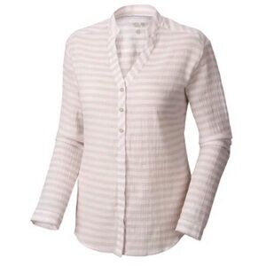 Mountain Hardwear Women's Cream Striped Button-Down Shirt Size 10